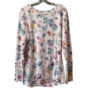 Christopher & Banks Floral Thermal Waffle Long Sleeve Shirt Size Large Buttons